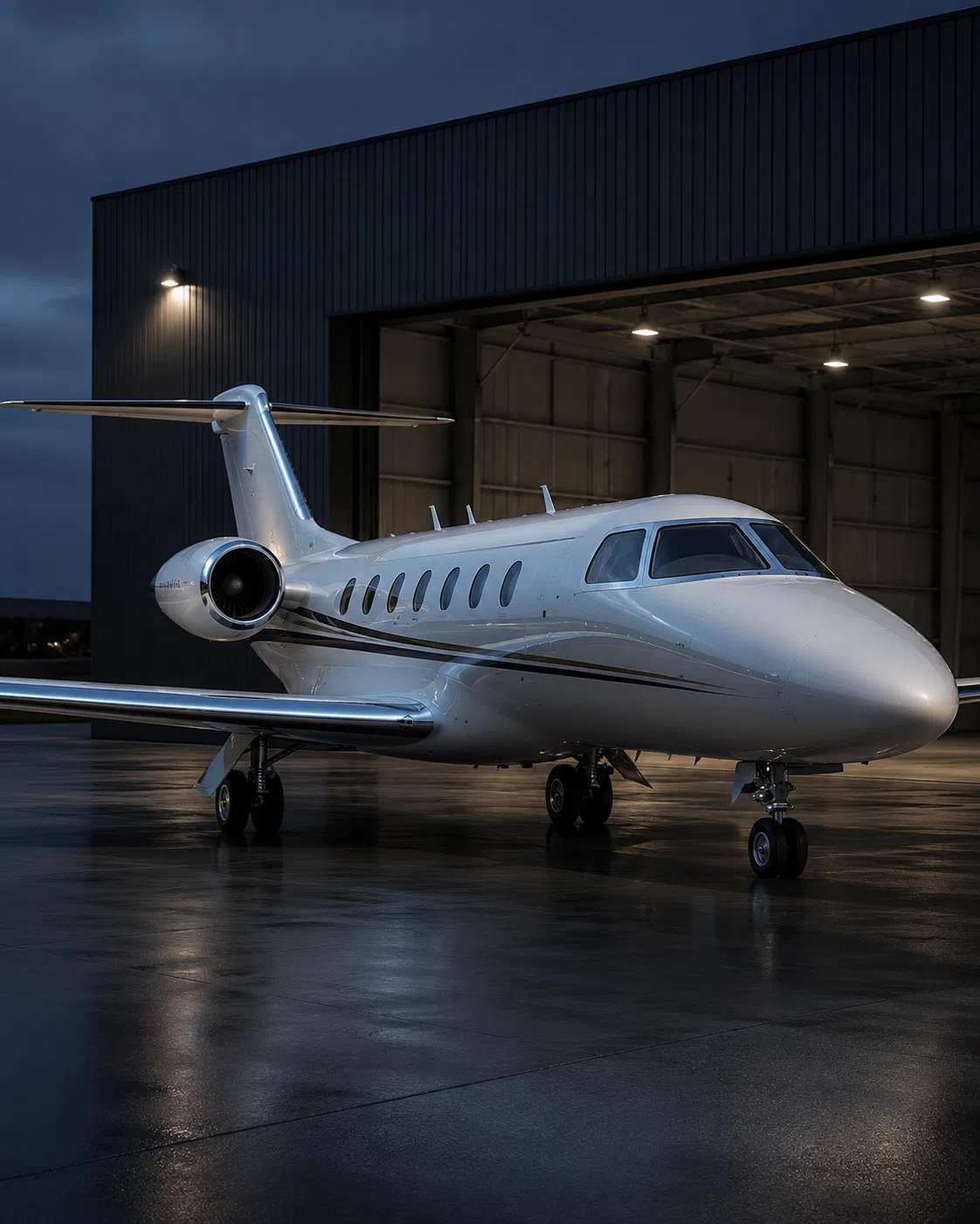 AFS aircraft photo — jet aircraft in evening hangar setting