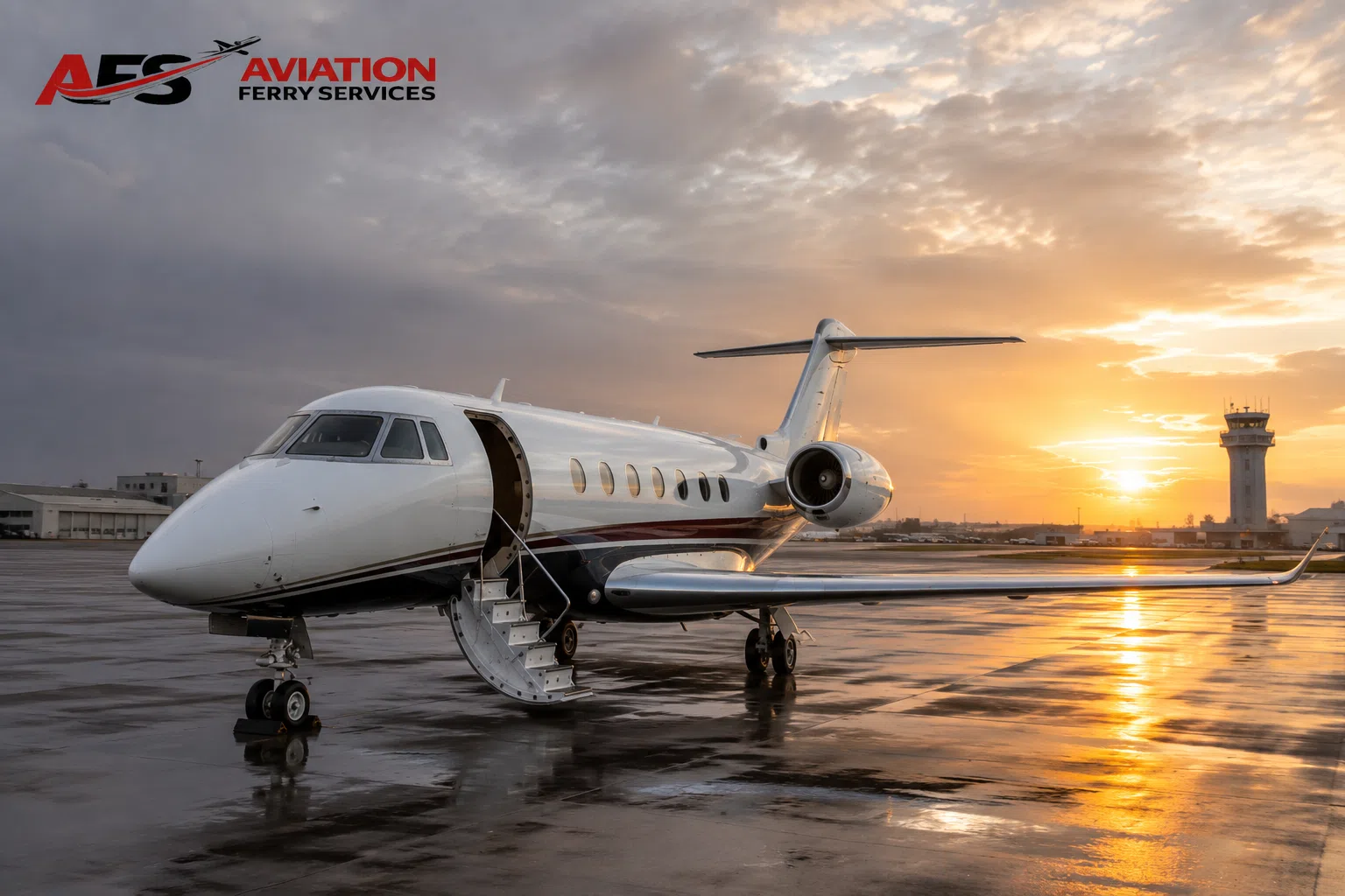 AFS aircraft photo — jet aircraft after weather-aware ramp arrival
