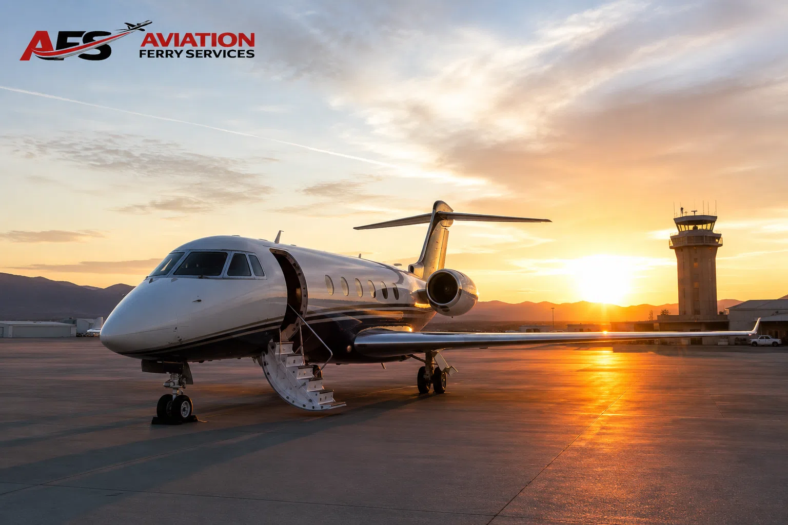 AFS aircraft photo — jet aircraft in sunset delivery setting
