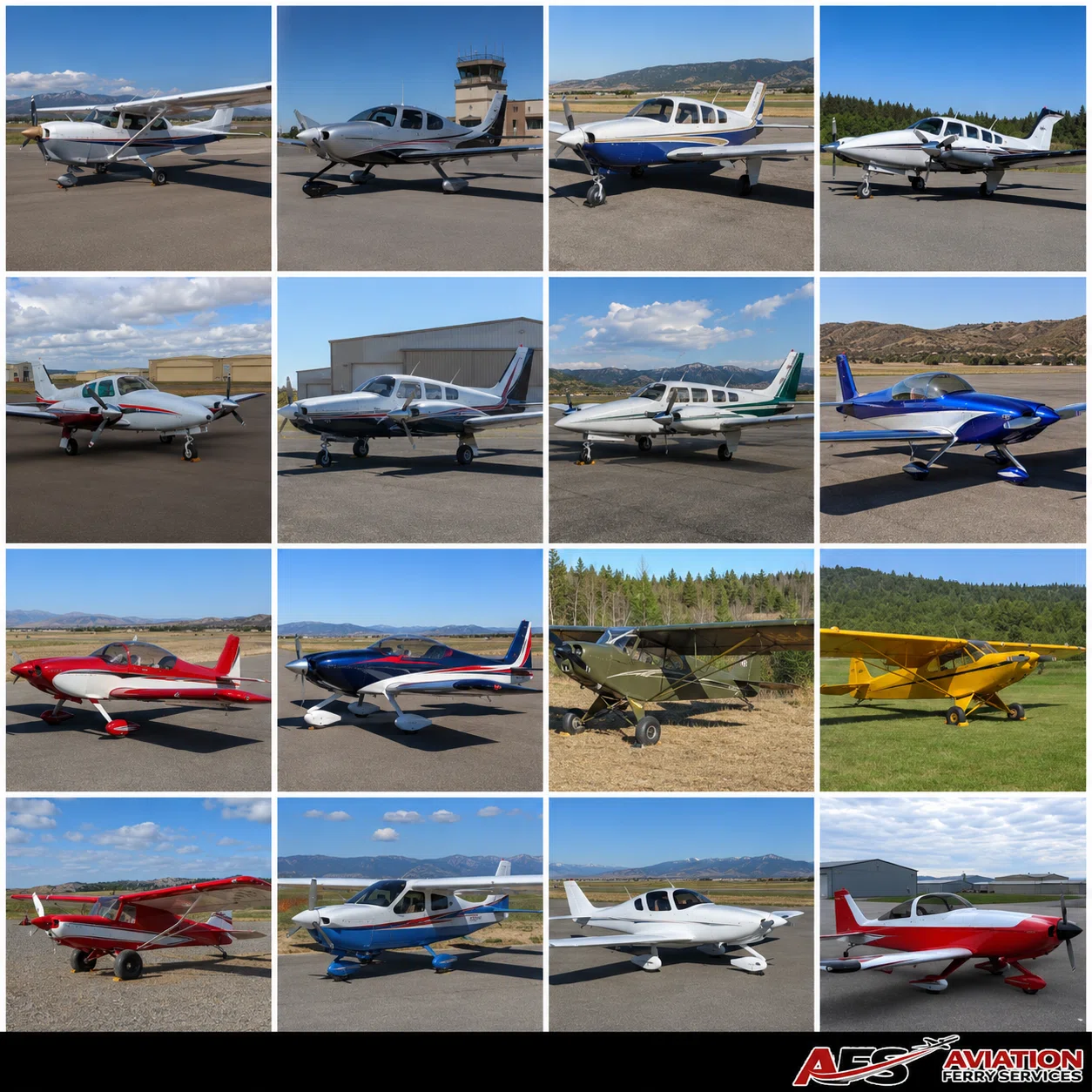 AFS photo overview collage — single-engine piston, tailwheel, and light aircraft highlights