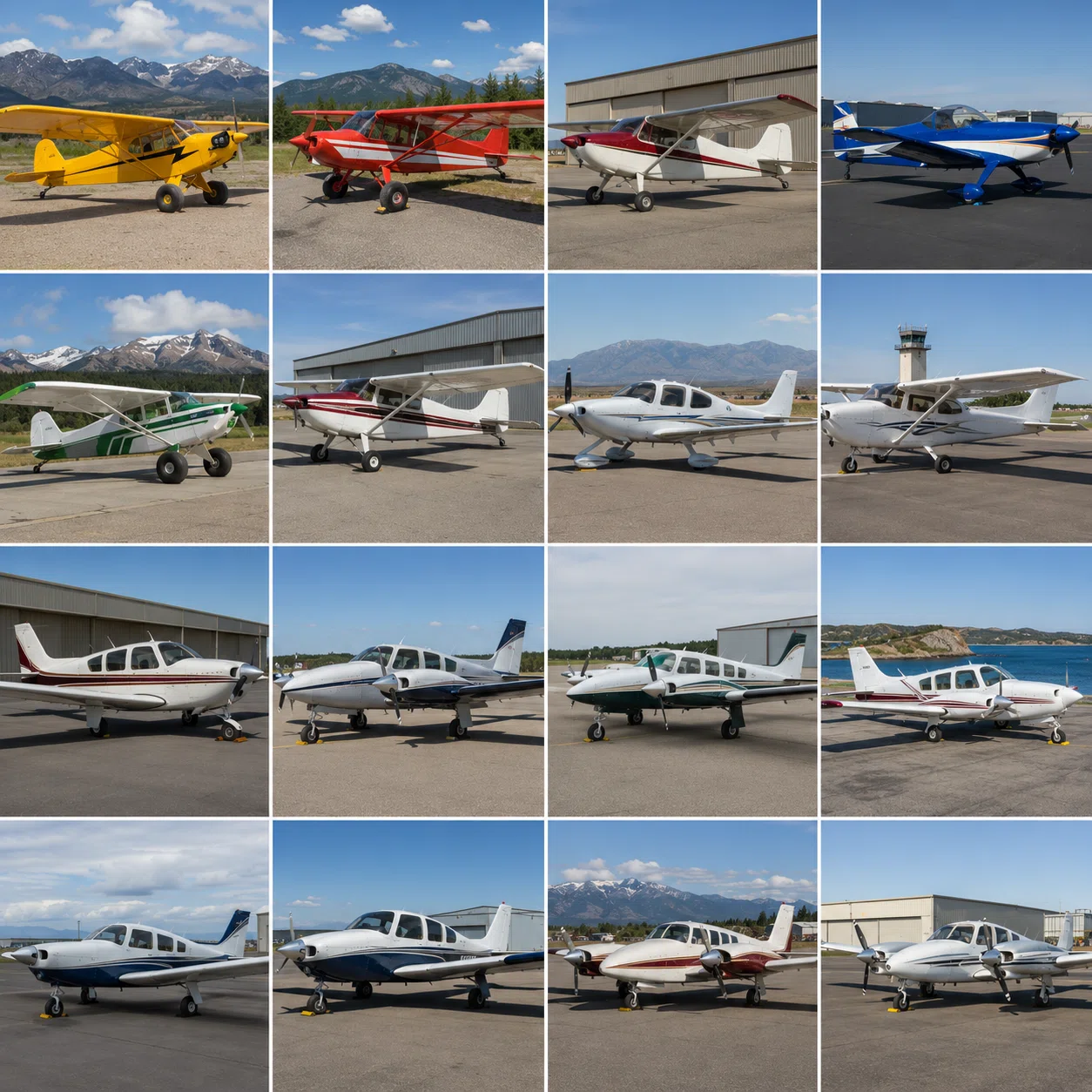 AFS photo overview collage — high-wing, twin-engine, and ramp aircraft highlights