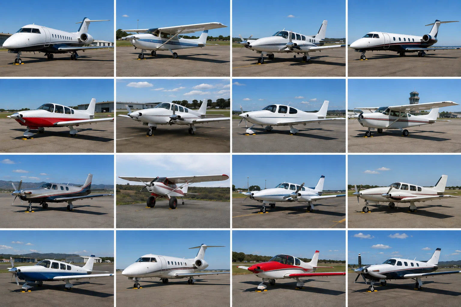 AFS photo overview collage — jet, turboprop, twin-engine, and piston aircraft highlights